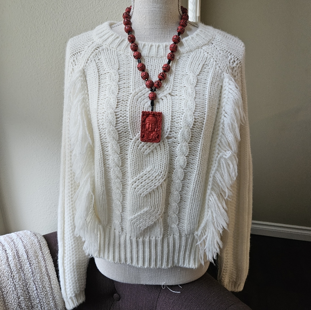 Italian Elsamanda Anthropologie Fringed Front Sweater